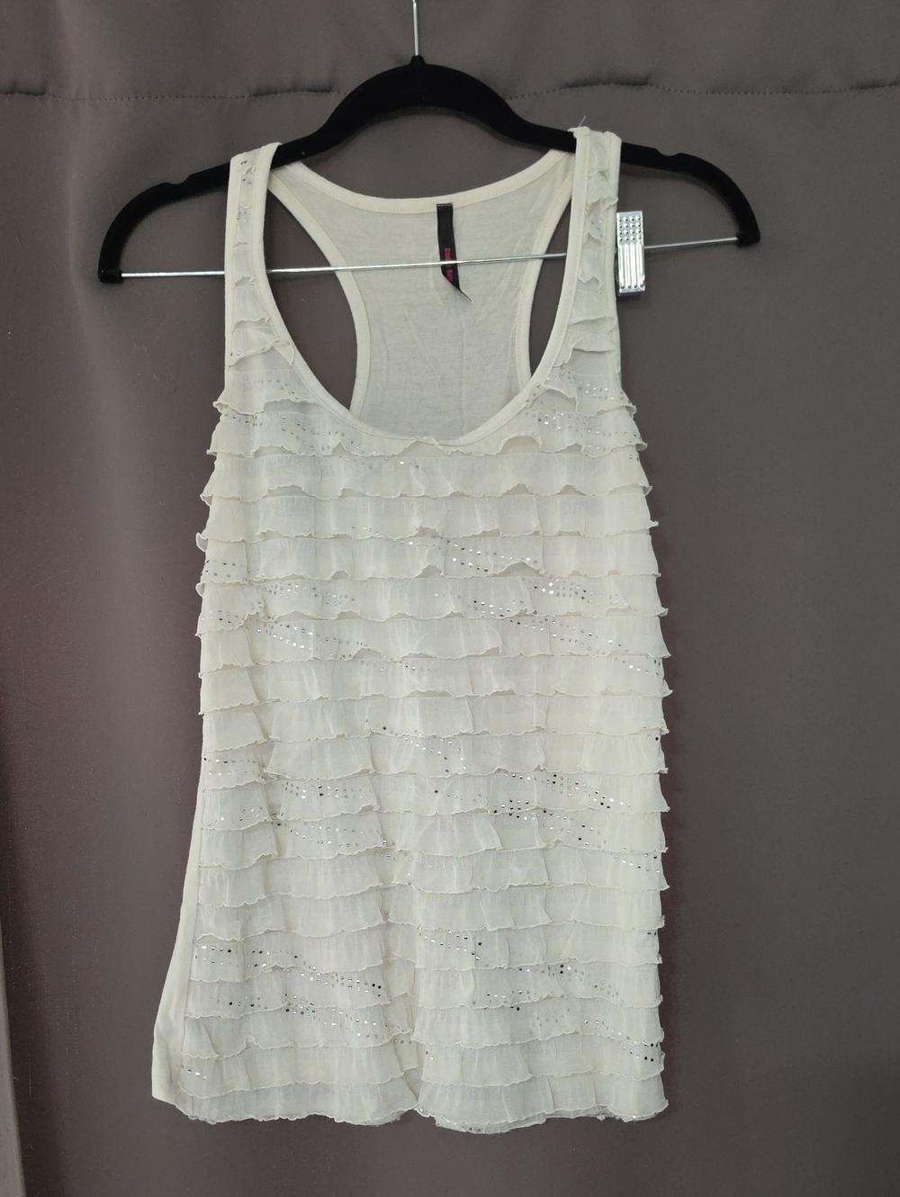 Sleeveless Cream Ruffle Tank Top with Eyelet Detail
